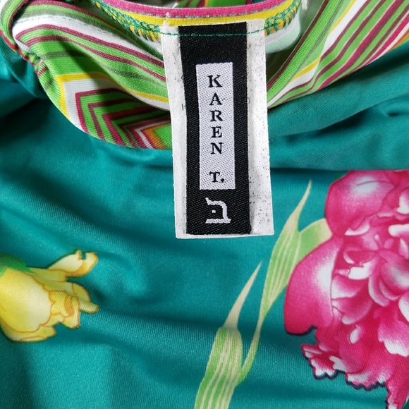 Floral Print Empire Waist Plunge Neckline Dress M - Picture 7 of 8